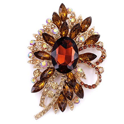SELOVO Big Large Flower Bow Brooch Scarf Decoration Brooch Pin Gold Tone - color: brown
