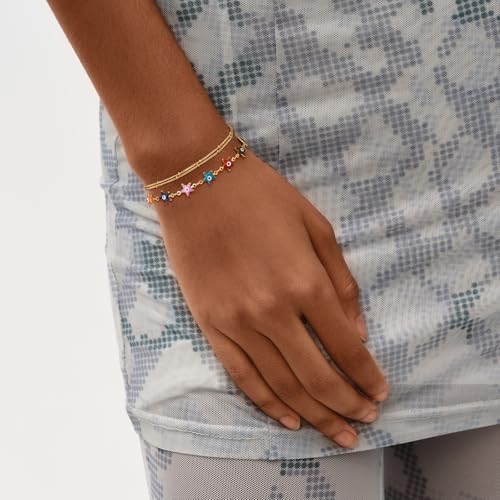 MEVECCO Dainty Chain Bracelets for Women, Layered and Charm Styles | 14K Gold Plated Brass, Select Cubic Zirconia Accents, Single and Multi-Row Structures for Refined Everyday Wristwear - style: 2 Layer Satellite Chain