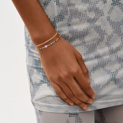 MEVECCO Dainty Chain Bracelets for Women, Layered and Charm Styles | 14K Gold Plated Brass, Select Cubic Zirconia Accents, Single and Multi-Row Structures for Refined Everyday Wristwear - style: 2 Layer Satellite Chain