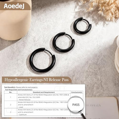 AOEDEJ G23 Titanium Black/Steel Gray/Gold Hoop Earrings 18G Small Huggie Hoop Earrings 8mm/10mm/12mm Cartilage for Sensitive Ears for Multiple Piercing Cartilage Hoop Earring Stack Jewelry - style: Circle-BK-12mm