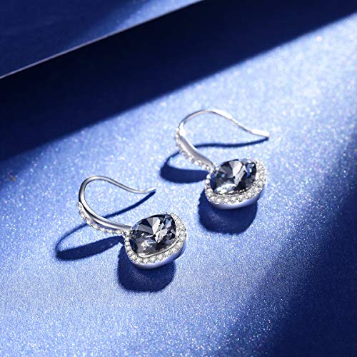 SBLING Platinum Plated Cubic Zirconia/Austrian Crystal Cushion Shape Halo Pendant Necklace/Earrings - color: Match Earrings-Austrian Crystals Black