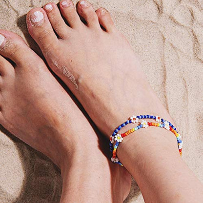 XIJIN 8Pcs Handmade Beaded Anklets for Women Boho Colorful Beads Ankle Bracelets Adjustable Foot Anklet Set - color: B