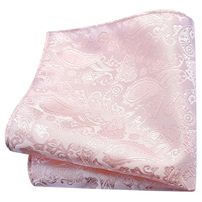 GUSLESON 3.15"（8cm） Mens Paisley Tie and Lapel Pin Necktie Hankerchief Cufflinks Set for Men - color: Blush Pink
