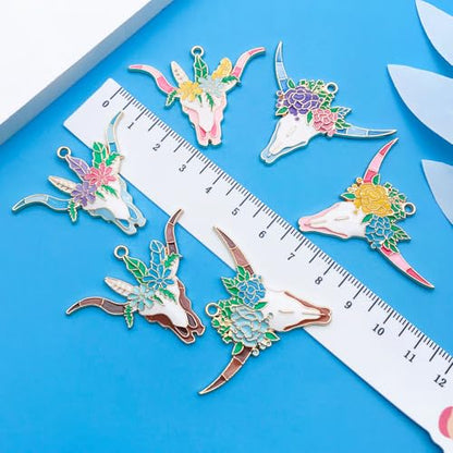 Youdiyla 12pcs Alloy enamel Halloween series cow head bone flower set Pendant Jewelry Making DIY Keychain Earrings Pendant Various Design Charms for Jewelry Making Bracelets Necklace (SN1001) - color: SN1001