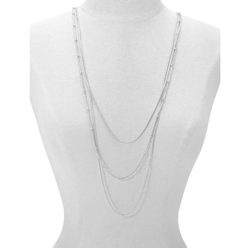 COLORFUL BLING Multilayer Choker Long Chain Tassel Pendant Necklace for Women Beads Necklace Long Bar Charm Chain Jewelry - color: B Silver three layer