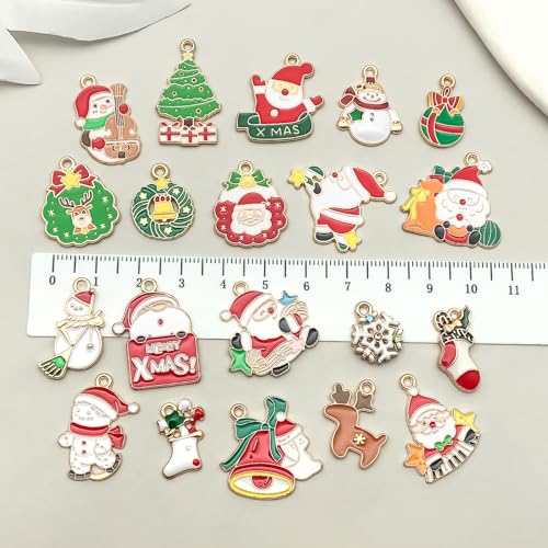 50pcs Enamel Charms for Jewelry Making Wholesale Assorted Mixed Bulk Metal Earring Findings for DIY Necklace Bracelet Keychain and Crafting - style: Christmas Charms