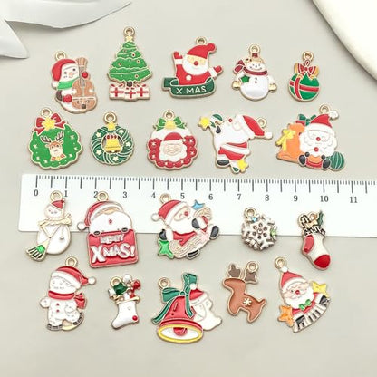 50pcs Enamel Charms for Jewelry Making Wholesale Assorted Mixed Bulk Metal Earring Findings for DIY Necklace Bracelet Keychain and Crafting - style: Christmas Charms