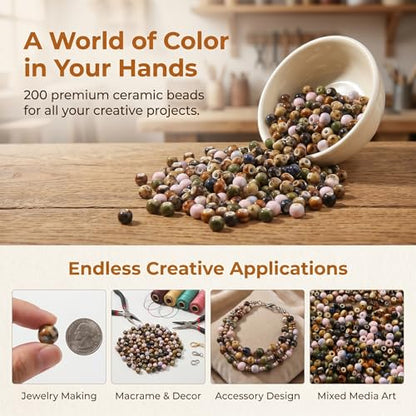 CZZZY Ceramic Beads,200Pcs Mixed Color Speckled Beads, 6mm Round Reactive Glaze Loose Beads for DIY Jewelry Making Bracelet Necklace Earring Craft Supplies - color: round