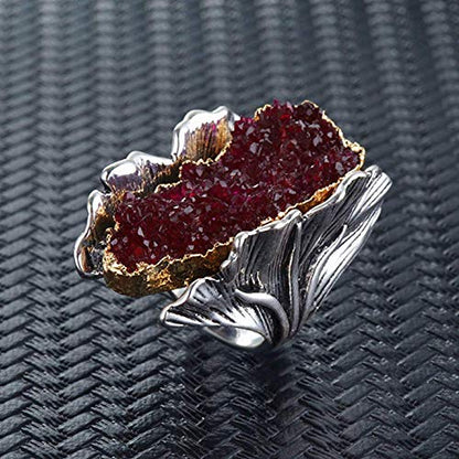 Retro Cocktail Statement Ring Antique Gold and Silver Tone Resin Stone Crystal Stacking Rings Cluster Statement Ring for Men Women - color: Red crystal ring, size: 7