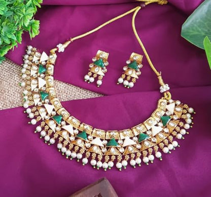 Efulgenz Indian Wedding Antique Crystal Faux Pearl Necklace Set for Women - color: Green