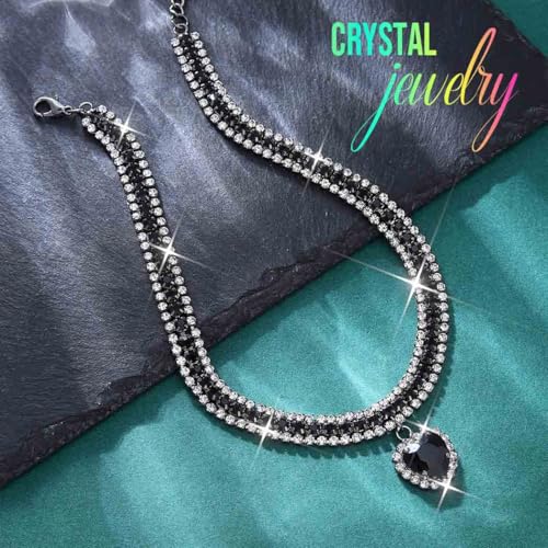 CLOACE Rhinestone Choker Necklace Heart Pendant Diamond Row Necklaces Sparkly Crystal Prom Chain Jewerly Accessories for Women - color: Black