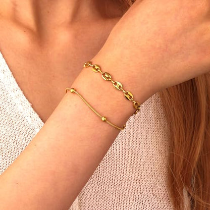 18K Gold Plated Necklace Bracelet Set Womens Stackable Adjustable Stainless Steel Minimalist Modern Everyday Jewelry Gift Gold and Silver - style: 6 Pcs Glod Bracelets