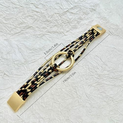 Bracelets for Women Leather Bracelet Multi-Layer Rope Wrap Bangle 14k Gold Plated Cirle Hollow Tube Boho Cuff Bangle Bracelets for Women Gift - style: Leopard Leather Bracelet