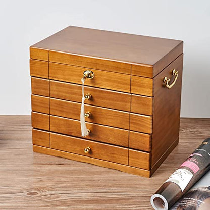 Changsuo Wooden Jewelry Box for Women, Organizer Box of Solild Wood with Combo Lock for Jewelries, Watches, Necklace, Ring, Storage Box (Light Brown)