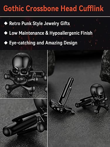 FaithHeart Mens Cufflinks, Norse Viking Tuxedo Shirt Cuff Links, Stainless Steel Cuff Links and Shirt Studs, Gift Box - style: 05. Skull Bones-Black