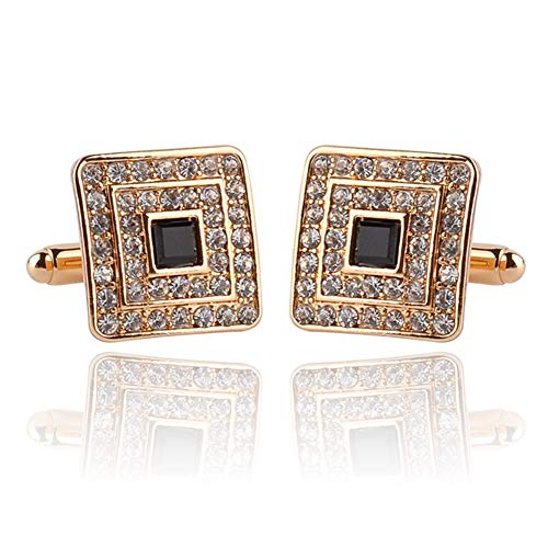 Black and Silver Gold Concentric Diamond Clear Crystal Dust Cufflinks, AILUOR Tuxedo Shirt Cufflinks French Style Shirt Studs - color: Gold