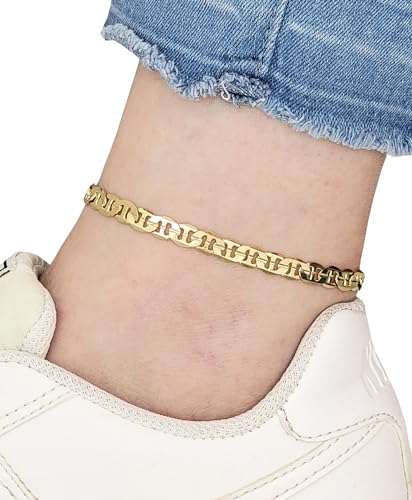 Gold Electroplated Anklet, Made in Korea - style: Concave Mariner Chain