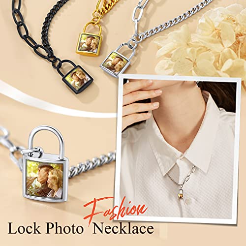Custom4U Personalized Photo Necklace - Custom Heart/Oval/Round Charm Necklaces with Picture + Chain Adjustable - Stainless Steel/Acrylic Pendant Memorial Jewelry Christmas Gifts for Women - color: G-Silver Color