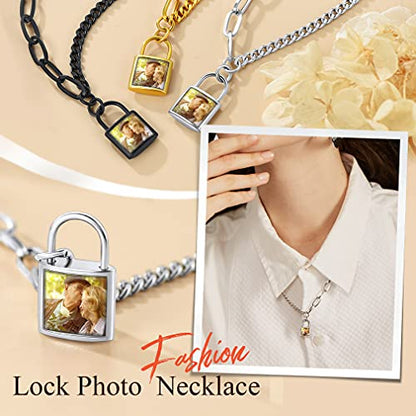 Custom4U Personalized Photo Necklace - Custom Heart/Oval/Round Charm Necklaces with Picture + Chain Adjustable - Stainless Steel/Acrylic Pendant Memorial Jewelry Christmas Gifts for Women - color: G-Silver Color