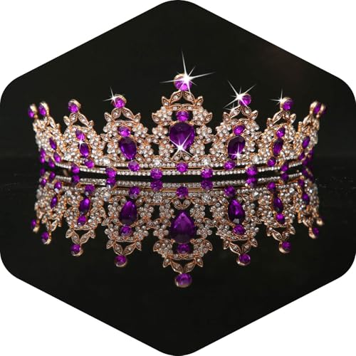 Kamirola - Queen Crown and Tiaras Princess Crown for Women Crystal Headbands for Bridal, Princess for Wedding and Party - color: Gold Violet