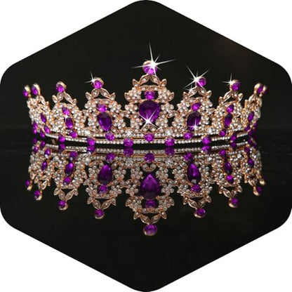 Kamirola - Queen Crown and Tiaras Princess Crown for Women Crystal Headbands for Bridal, Princess for Wedding and Party - color: Gold Violet