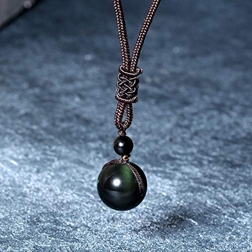 Jovivi Healing Crystals Necklace Natural Tiger Eye Amethyst Lucky Blessing Protection Chakra Beads Stone Pendant for Women Men Adjustable - color: Obsidian Stone + Brown Rope