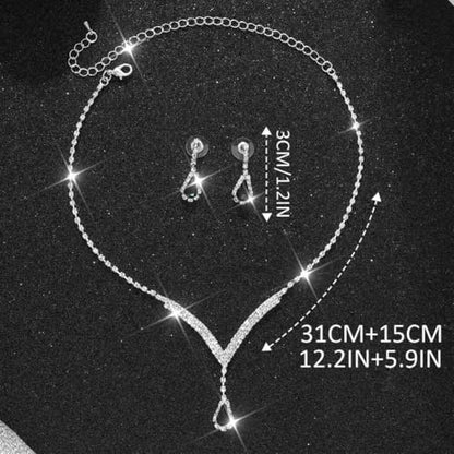 Bridal Wedding Jewelry Set Silver Rhinestone Necklace Earrings Sets Formal Costume Jewelry for Women and Brides - color: A-Black