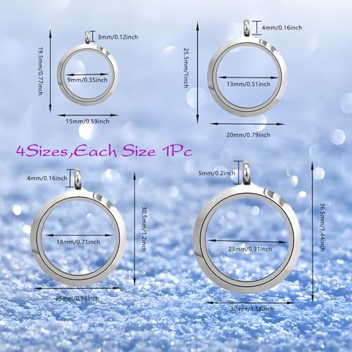4 Pcs Stainless Steel Crystal Photo Frame Locket Pendants, Memory Locket Charms to Make Necklace Pendants, Key Chains