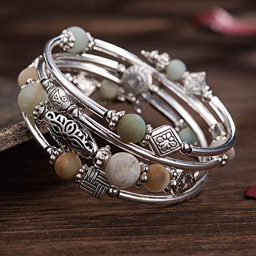 BULINLIN Layered Wrap Bangle Turquoise Bracelet - Bead Bracelet with Natural Agate Stone, Gifts For Women - color: 03-Green