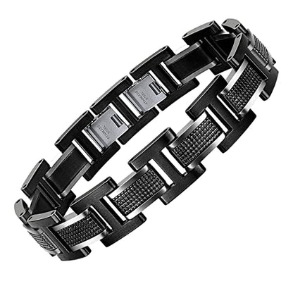 Holizaly Men's Stainless Steel Two Tone Square Link Bracelet, Black and Blue Ion Plated Black - color: silver black