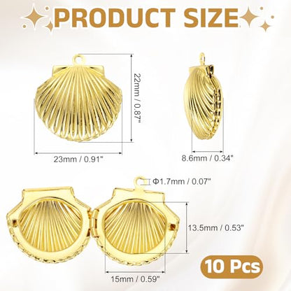 MECCANIXITY Custom Photo Locket Charm, Copper Retro Picture Locket Pendants for DIY Memorial KeyChains Necklace Bracelet Jewelry Making - color: Gold, style: Seashell