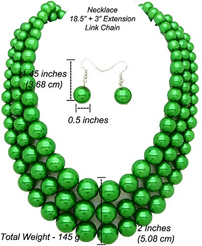 Fashion 21 Women's Faux Pearl Three Multi-Strand Statement Necklace and Earrings Set - color: Green