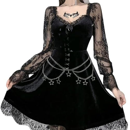 Thorn Heart Waist Chain Belt - Punk Gothic Crossover Body Belly Chains Tassel for Women Girl - color: A-Star