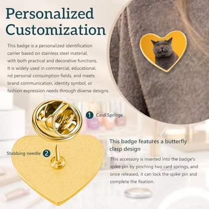Custom Pins With Logo - Customized Buttons Customized pin for Men - color: Heart and Gold