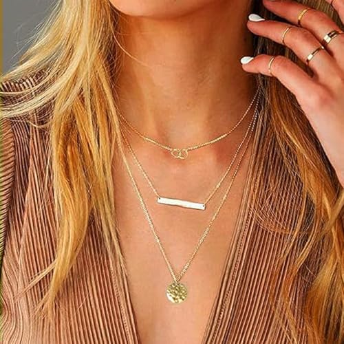Layered Necklace Pendant Handmade Dainty Choker Bar Layering Long Necklace for Women(Silver) - color: Golden buckle