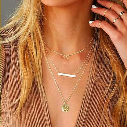 Layered Necklace Pendant Handmade Dainty Choker Bar Layering Long Necklace for Women(Silver) - color: Golden buckle