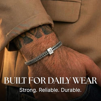 Galis Chain Bracelets For Men - Premium Stainless Steel, Silver, Gold Plated Non Tarnish - Mens Jewelry, Fathers Day Gift - color: Silver (Black Engraving), size: 7 Inches