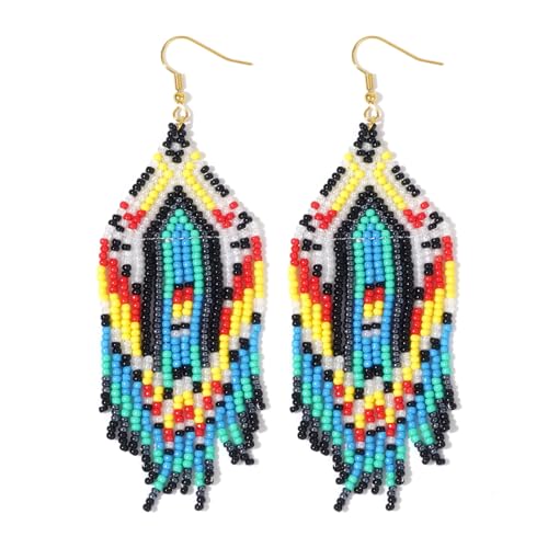 Bohemian Tassel Colorful Beaded Earrings For Women Trendy, Long Fringe Feather Drop Jewelry Handmade Gifts. - color: color6