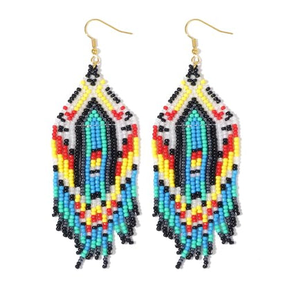 Bohemian Tassel Colorful Beaded Earrings For Women Trendy, Long Fringe Feather Drop Jewelry Handmade Gifts. - color: color6