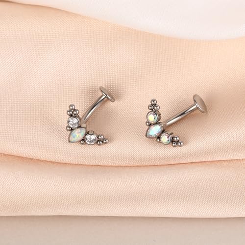 G23 Titanium Belly Jewelry 14G Flat Bottom Floating Belly Button Rings Curved Belly Barbell Navel Ring Belly Piercing 8/10/12/14mm Navel Rings Belly Piercings Jewelry for Women - color: Style6:Silver,Clear CZ+White Opal+Beads