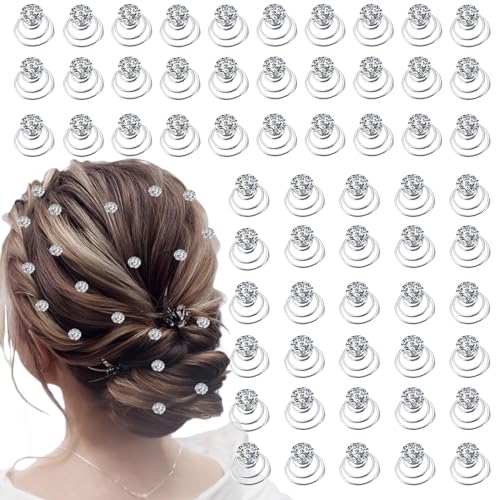60 PCS Gems Rhinestone Twister Hair Studs Set Diamond Spiral Pearl Flower Jewels Hair Pins Sticks for Wedding, Bridal, Prom, Party and Special Occasion(Classic Diamonds) - color: Classic Diamonds