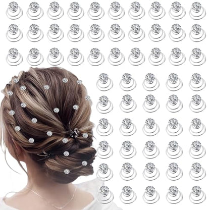 60 PCS Gems Rhinestone Twister Hair Studs Set Diamond Spiral Pearl Flower Jewels Hair Pins Sticks for Wedding, Bridal, Prom, Party and Special Occasion(Classic Diamonds) - color: Classic Diamonds