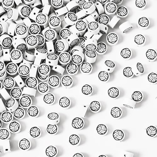 300Pcs Volleyball Polymer Clay Beads 10mm Sport Clay Beads Charms for Bracelets Necklaces Earrings and Crafts Supplies - color: Volleyball Color