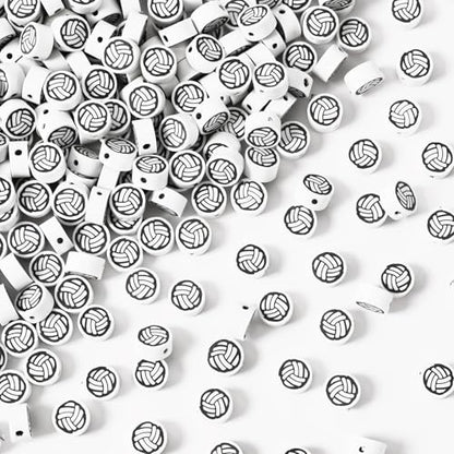 300Pcs Volleyball Polymer Clay Beads 10mm Sport Clay Beads Charms for Bracelets Necklaces Earrings and Crafts Supplies - color: Volleyball Color