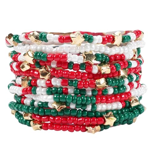 Ardorchid Halloween Bracelets for Women Pumpkin Ghost Steleton Bat Skull Beaded Stackable Stretchy Bracelet Rugby Thanksgiving Christmas Heishi Bracelets - color: Christmas Bracelets-2