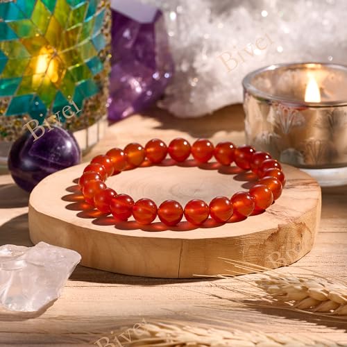 Bivei 8mm Beaded Bracelets for Women Handmade Semi Precious Natural Stone Stretch Elastic Jewelry Yoga Protection Gifts - color: Carnelian - Passion, size: Medium 6.8-7.3 inch