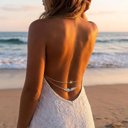 Angel Wings Waist Chain for Women Gold Layered Belly Chain Dainty Waist Jewelry Beach Body Jewelry Summer Outfit Accessories - color: A2:silver waist chain