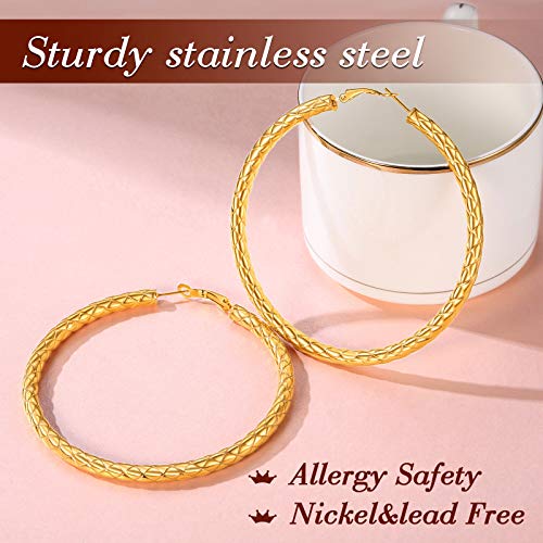 FindChic Chunky Hoop Earrings for Women, Silver/Black/14K Gold Plated Crossover Patterned Hollow Tube Rounded Loop Earrings, 30mm/40mm/60mm/80mm Hoops with Custom Name Options and Gift Box - color: c.Gold, size: 80MM