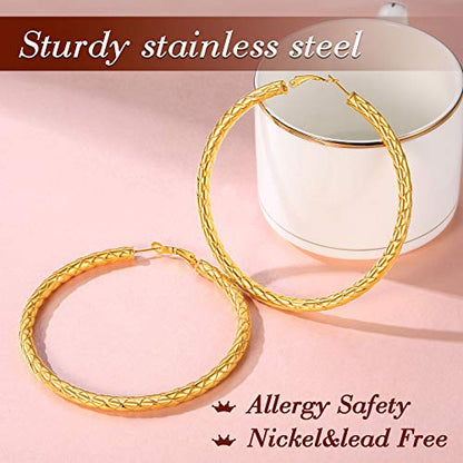 FindChic Chunky Hoop Earrings for Women, Silver/Black/14K Gold Plated Crossover Patterned Hollow Tube Rounded Loop Earrings, 30mm/40mm/60mm/80mm Hoops with Custom Name Options and Gift Box - color: c.Gold, size: 80MM