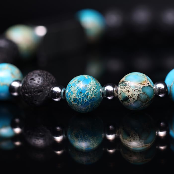 Tigranes Premium Natural Stone Bracelet Collection – Handmade Gemstone Jewelry in Luxury Branded Gift Box - style: Turquoise-Lava Balance